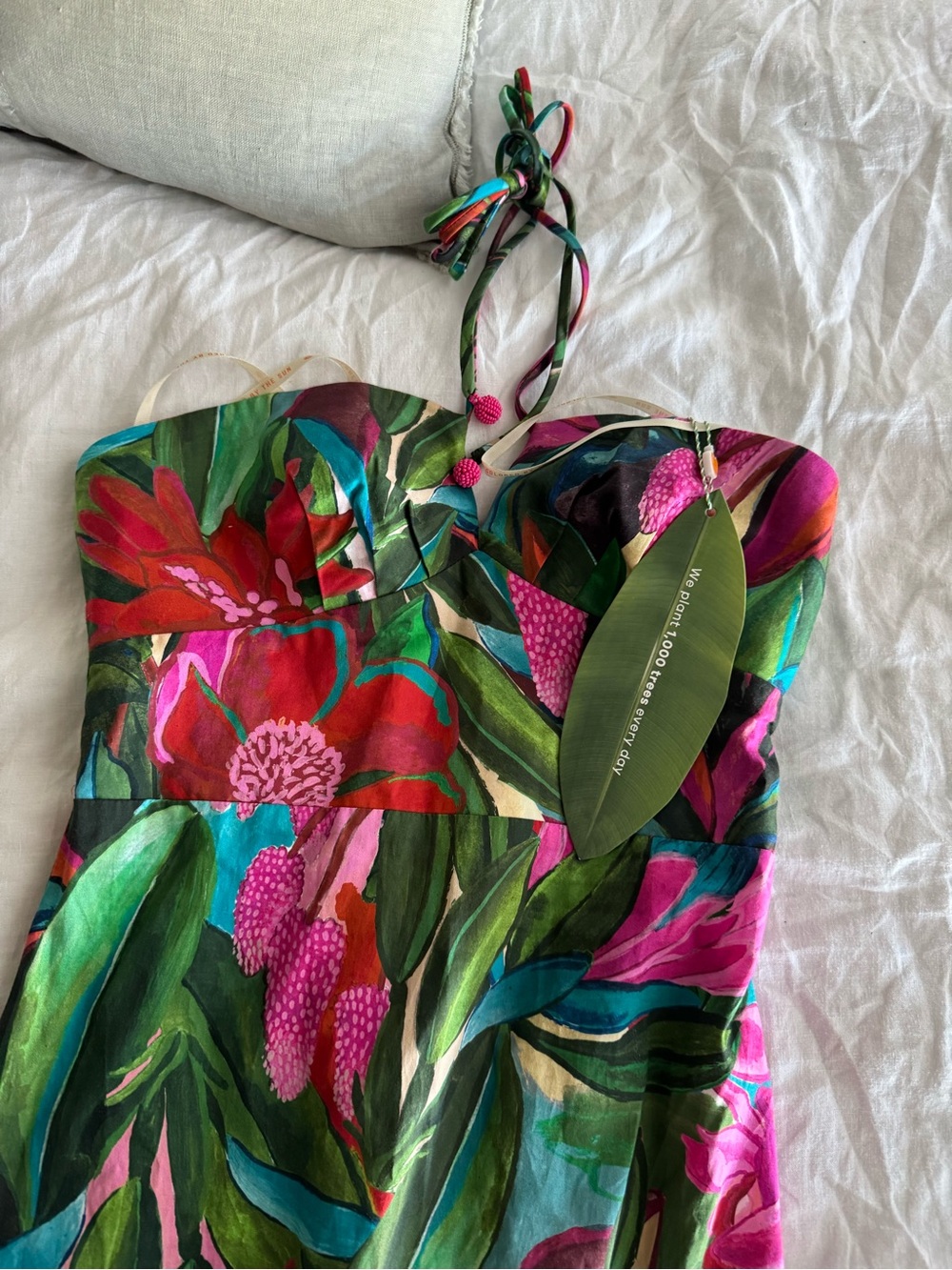 NWT FARM Rio Tropical Floral Dress in Green, Pink, Red - Picture 2 of 6